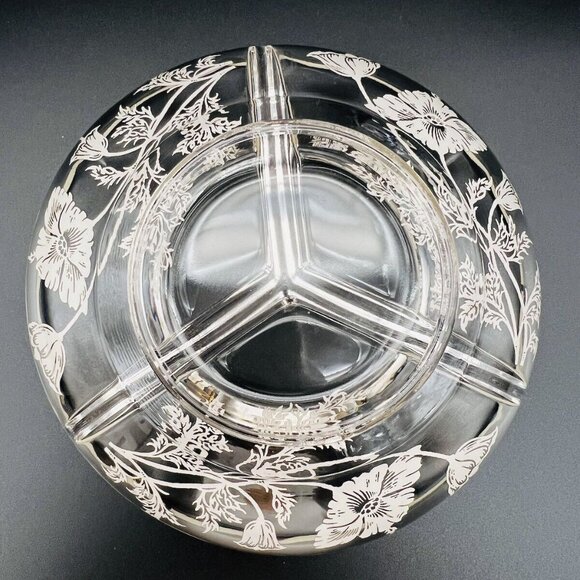 Vtg Silver City Glass Co Sterling on Crystal Divided Bowl Dish 6” Flanders Field - Picture 2 of 6